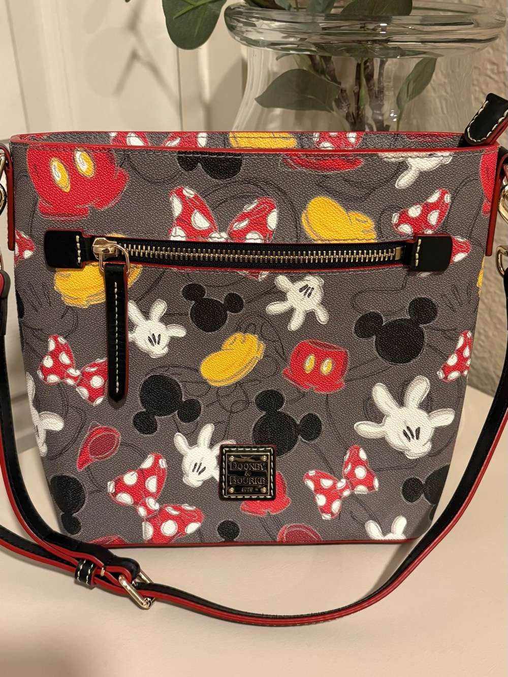 Dooney & Bourke limitedGray Disney Minnie & Mickey Print Crossbody with Red Trim